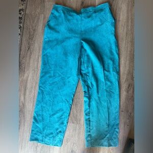 ALFRED DUNNER Pants TURQUOISE/TEAL Blue POLYESTER TROUSER PANTS 14 Pull On